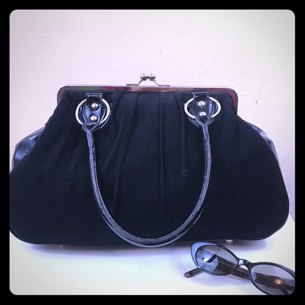 Lux De Ville black fabric and patent satch…